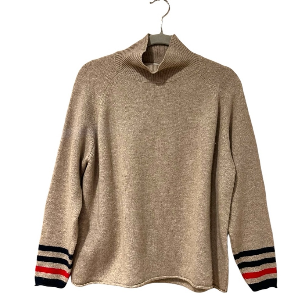 Jumper1234 Mockneck Cashmere Striped Sleeve Sweater in Camel (Sz 3 / L)